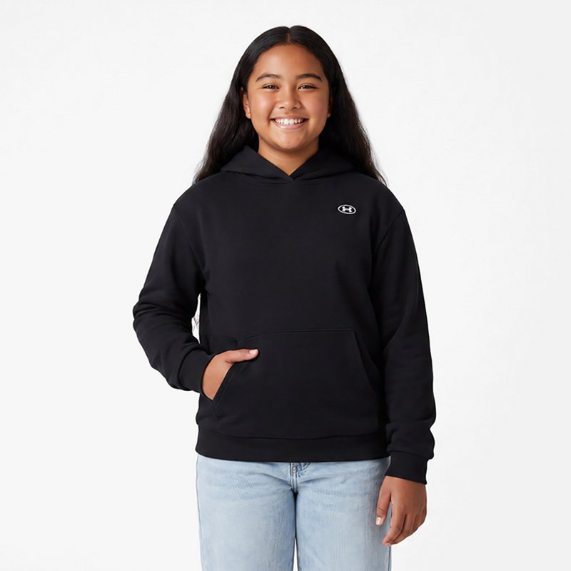 Under Armour Girls' Rival Fleece Hoodie, Medium, Ultimate Black/White
