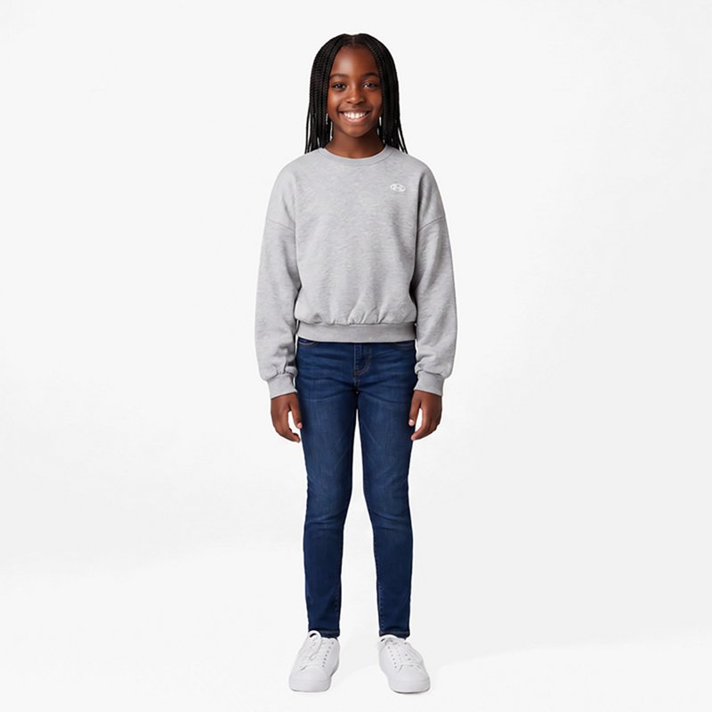 Under Armour Girls' Rival Fleece Oversized Crew, Medium, Mod Gray Light Heather/White