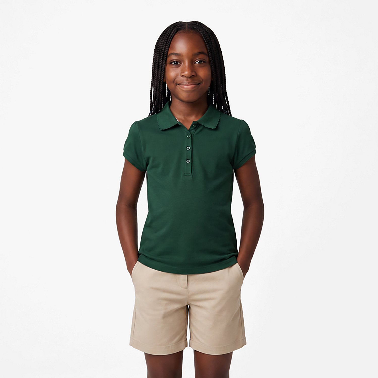 Nautica Uniform Girls Short Sleeve Polo with Pico