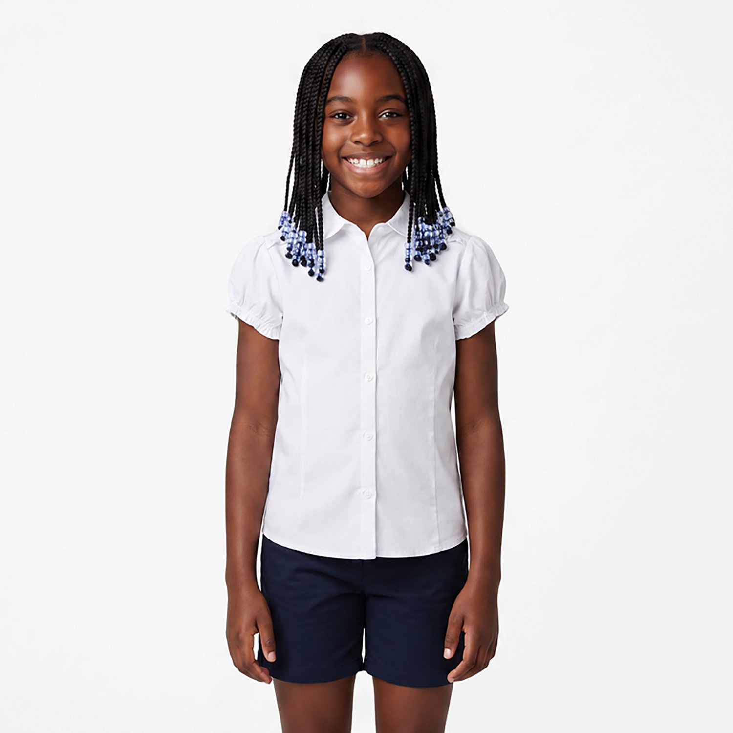 Nautica Uniform Girl Poplin Short Sleeve Top with Bow