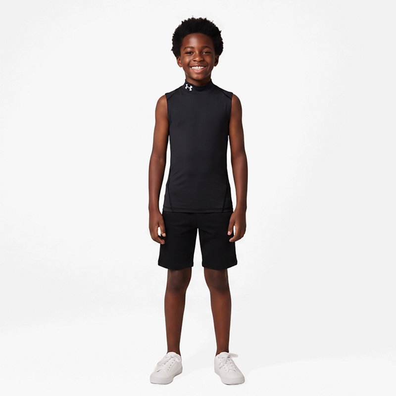 Under Armour Boys' HeatGear Mock Neck Sleeveless Shirt, XS, Black /White