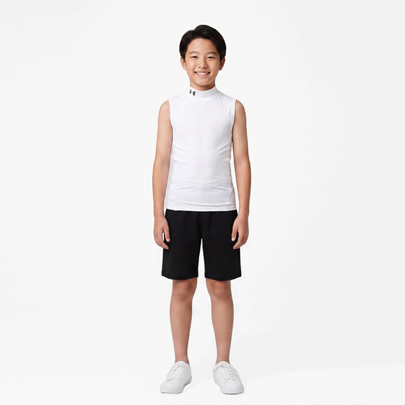Under Armour Boys' HeatGear Mock Neck Sleeveless Shirt, XS, White/Black