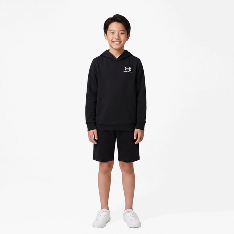 Under Armour Boys' Essential Fleece Hoodie, Medium, Black/White