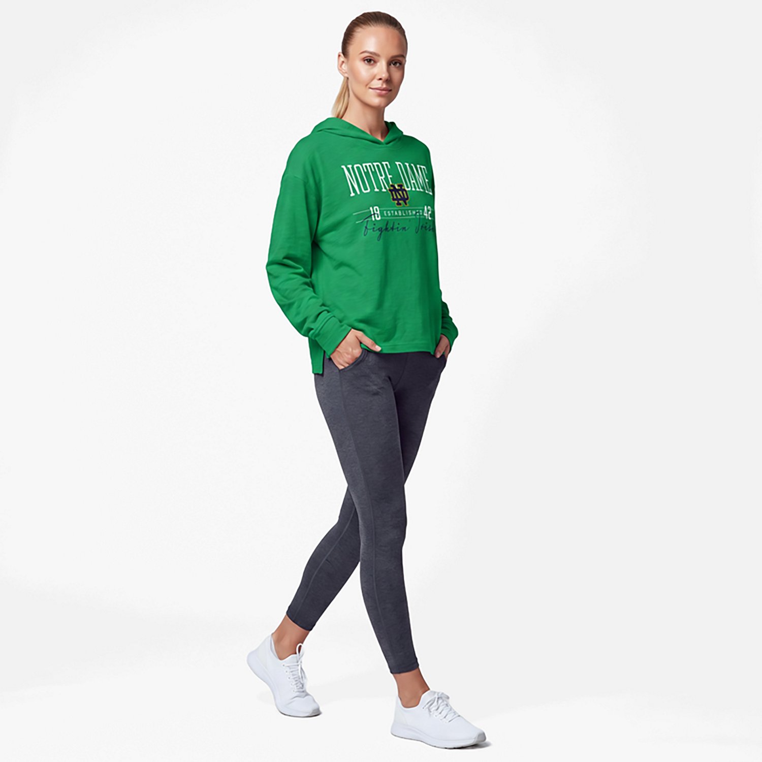 Pressbox Notre Dame Fighting Irish Castillo Slub Waist Length Long Sleeve Hooded T-Shirt