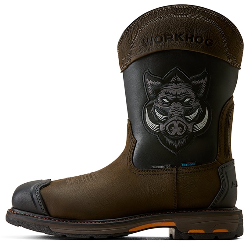 Men's WorkHog Full Boar Waterproof Wide Square Toe Composite Work Boots in Iron Coffee Storm Premium Full-Grain Leather, Size: M 8.5/ W 10 EE by Ariat