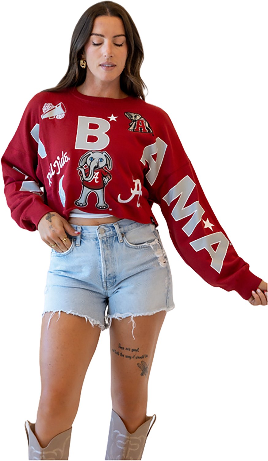 Gameday Social Women's Alabama Crimson Tide Patched Up Cropped Crew Sweatshirt