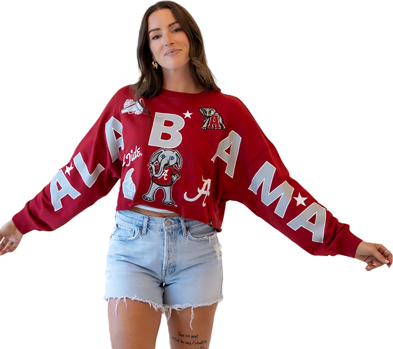 Gameday Social Women's Alabama Crimson Tide Patched Up Cropped Crew Sweatshirt - view number 2
