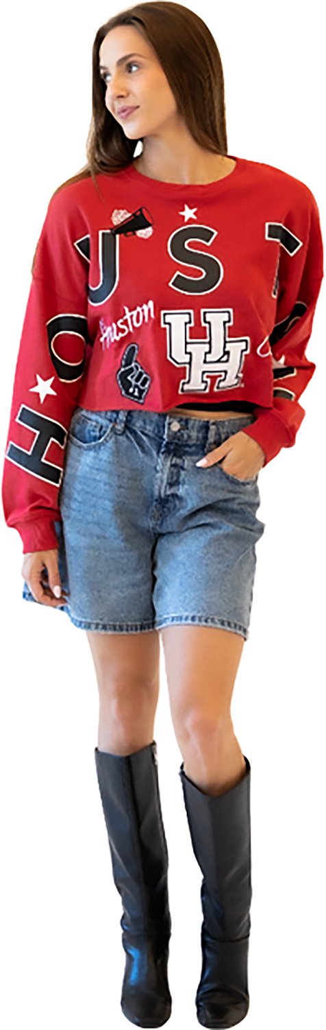 Gameday Social Women's Houston Cougars Patched Up Cropped Crew Sweatshirt