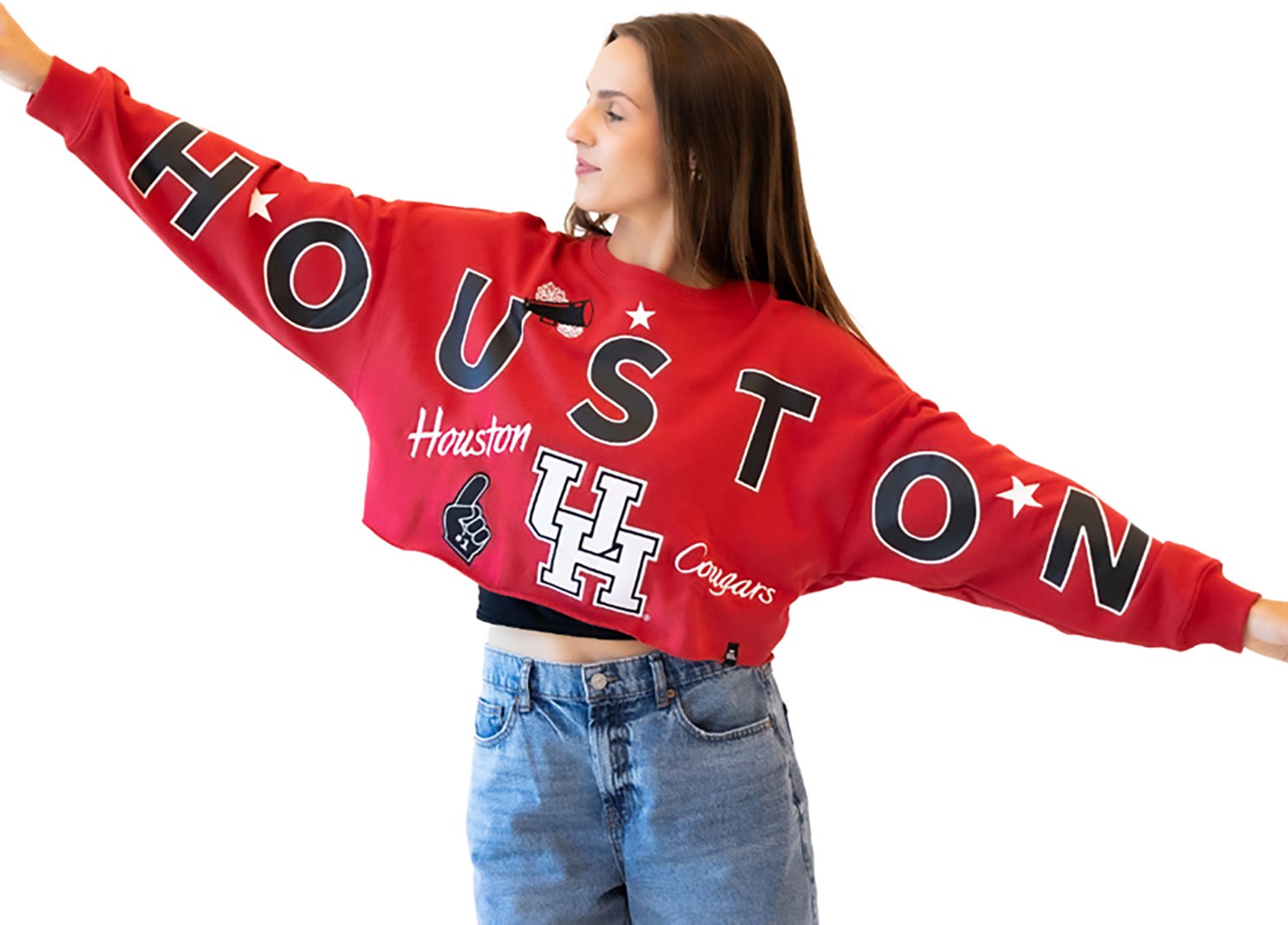Gameday Social Women's Houston Cougars Patched Up Cropped Crew Sweatshirt - view number 2