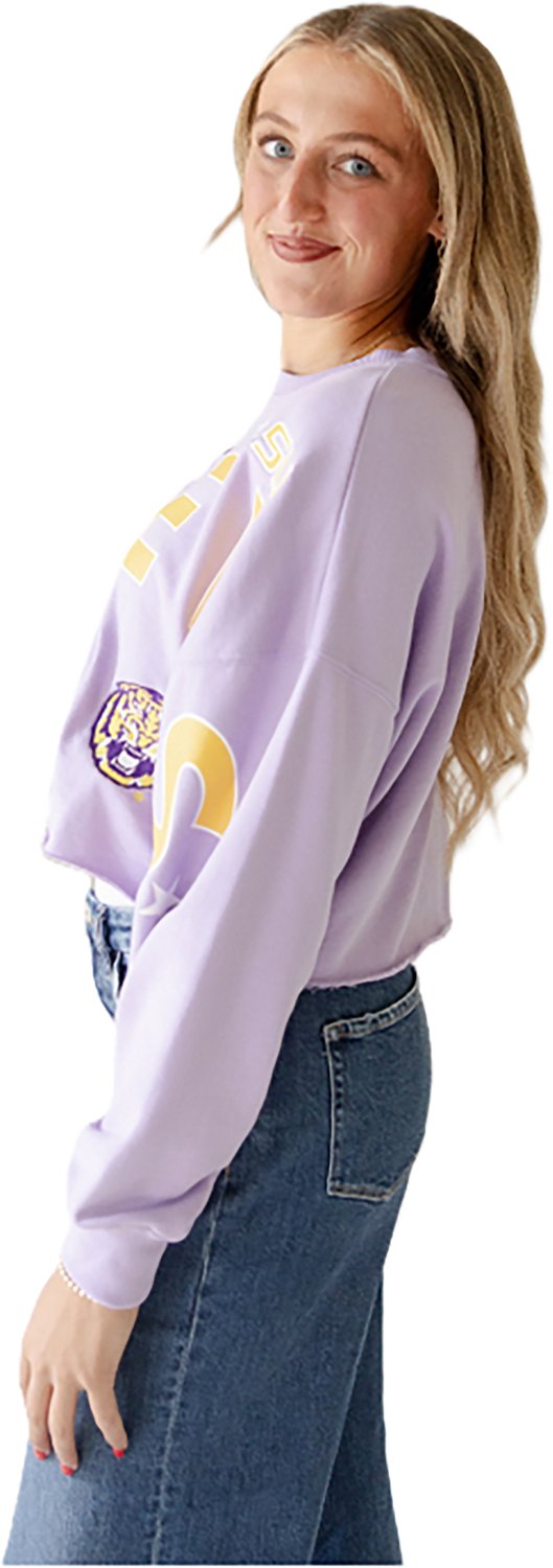 Gameday Social Women's LSU Tigers Patched Up Cropped Crew Sweatshirt - view number 2