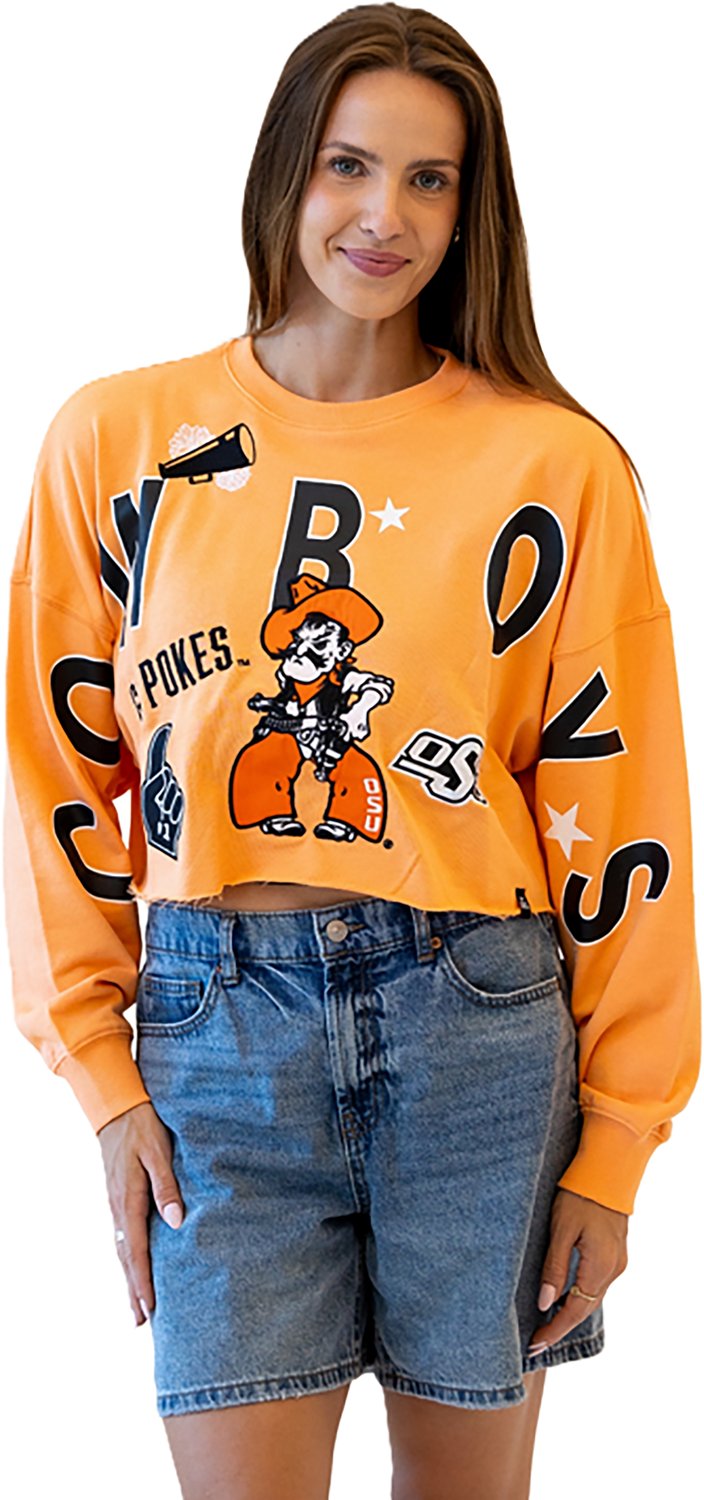 Gameday Social Women's Oklahoma State Cowboys Patched Up Cropped Crew Sweatshirt