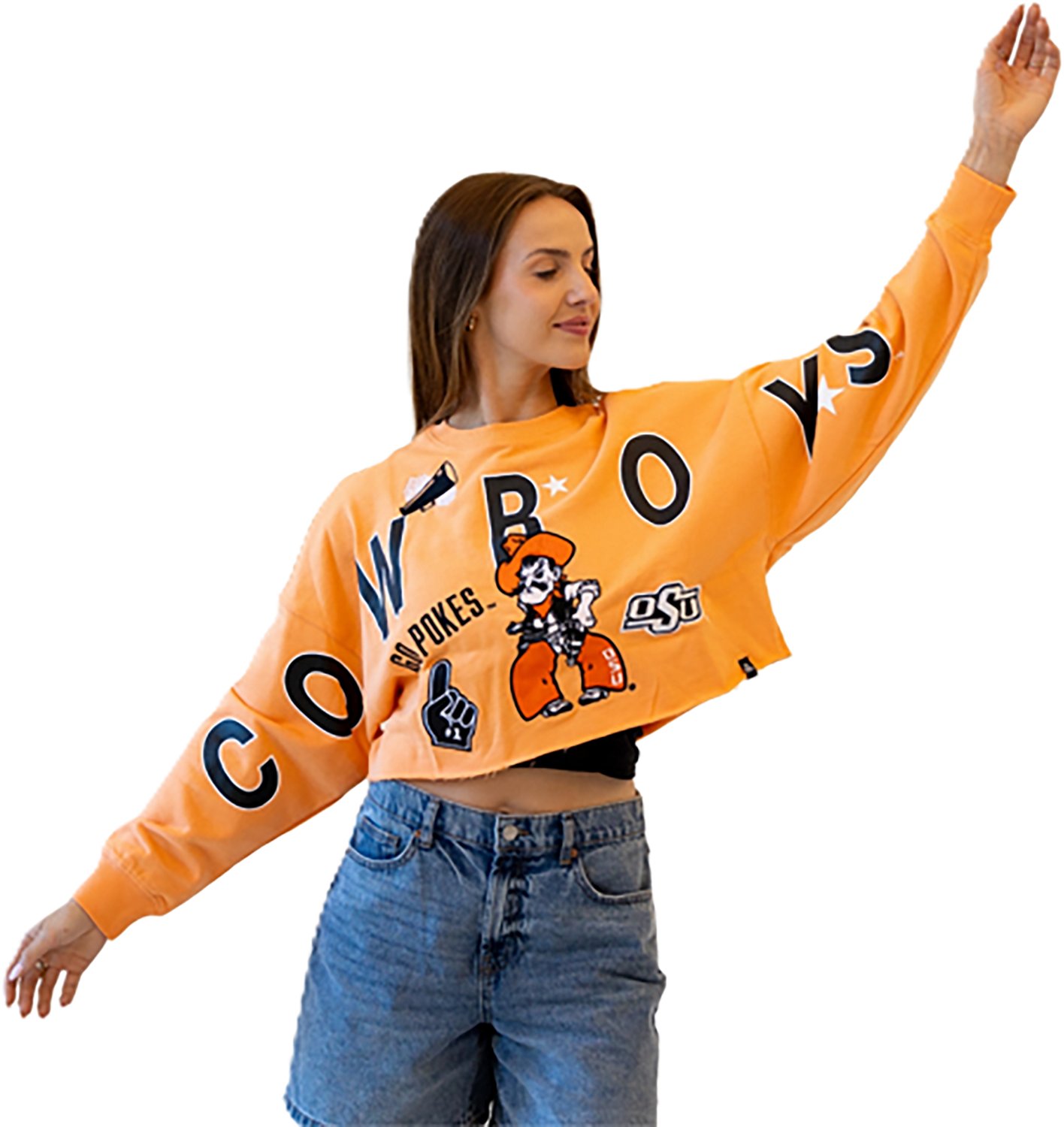Gameday Social Women's Oklahoma State Cowboys Patched Up Cropped Crew Sweatshirt - view number 2