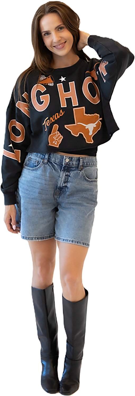 Gameday Social Women's Texas Longhorns Patched Up Cropped Crew Sweatshirt