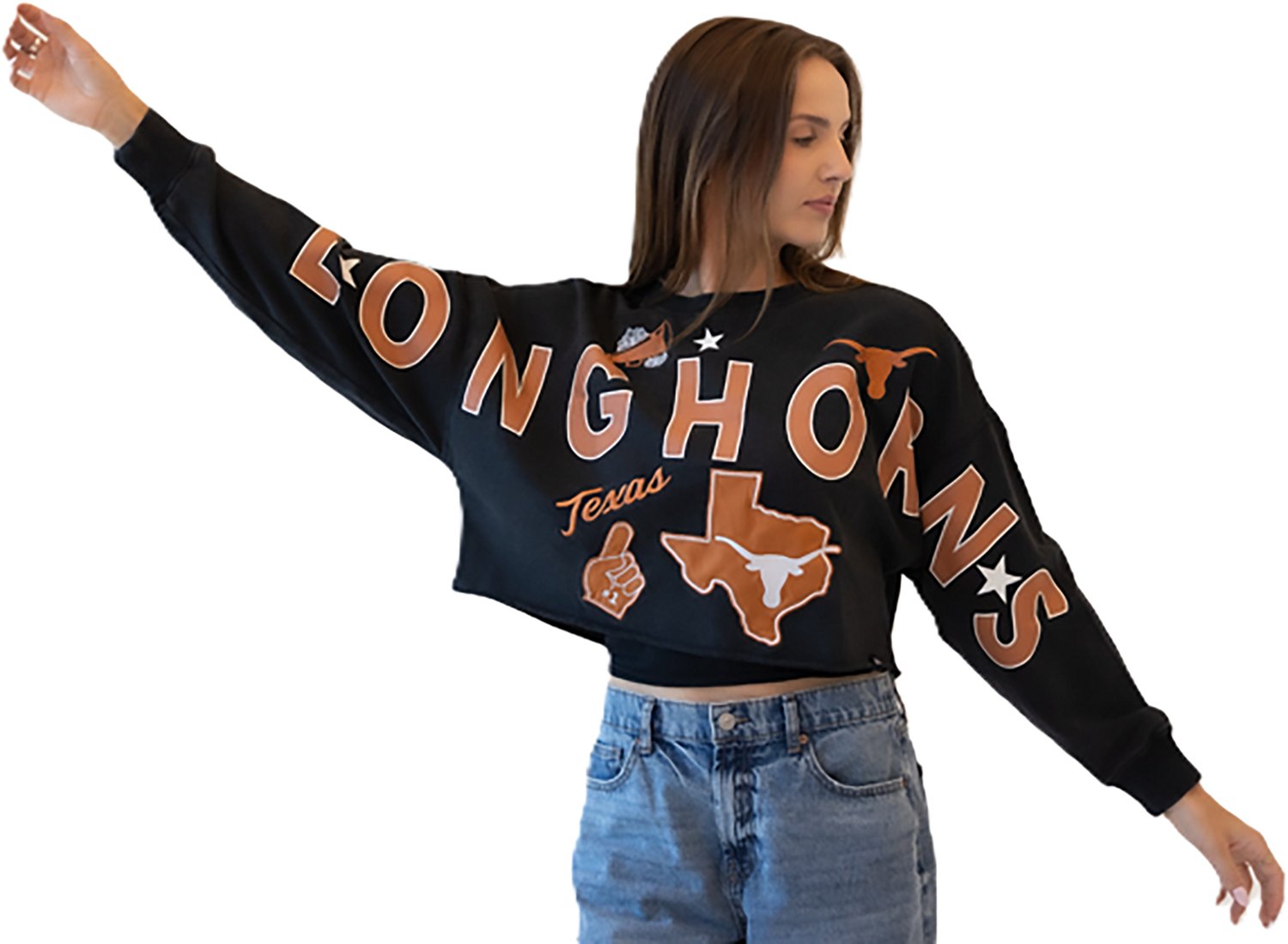 Gameday Social Women's Texas Longhorns Patched Up Cropped Crew Sweatshirt - view number 2