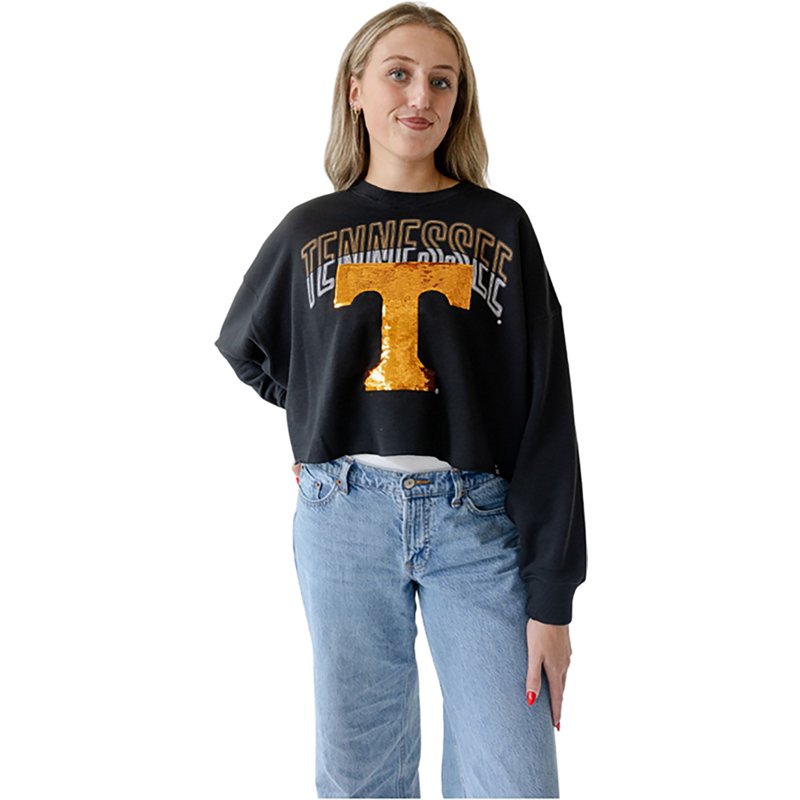 Gameday Social Women's University of Tennessee Starlite Sequin Cropped Long Sleeve Crew