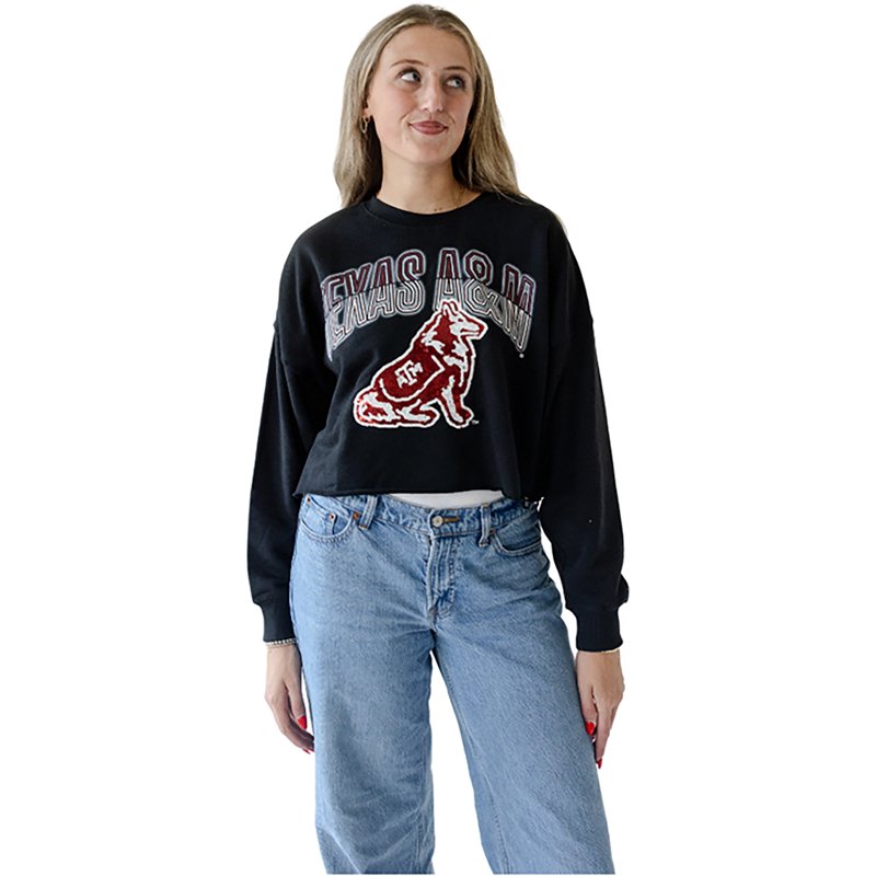 Gameday Social Women's Texas A&M University Starlite Sequin Cropped Long Sleeve Crew