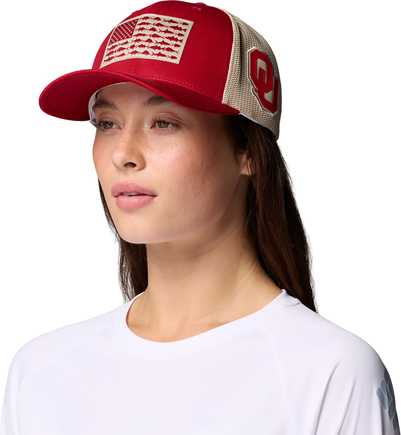 Columbia Sportswear Men's University of Oklahoma USA Flag PFG Fish Flag Ball Cap