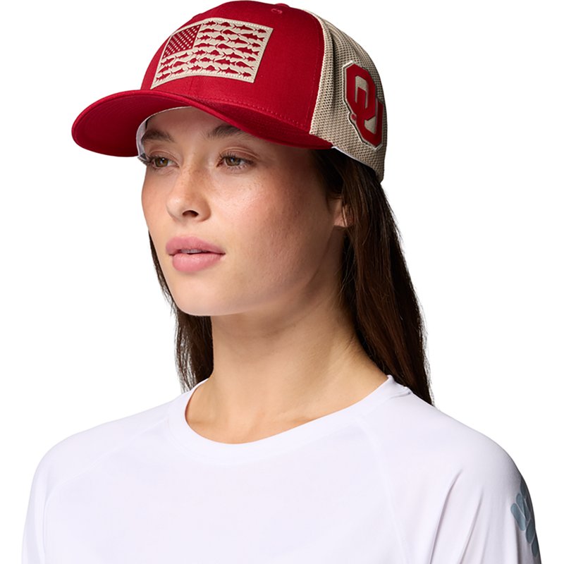 Columbia Sportswear Men's University of Oklahoma USA Flag PFG Fish Flag Ball Cap
