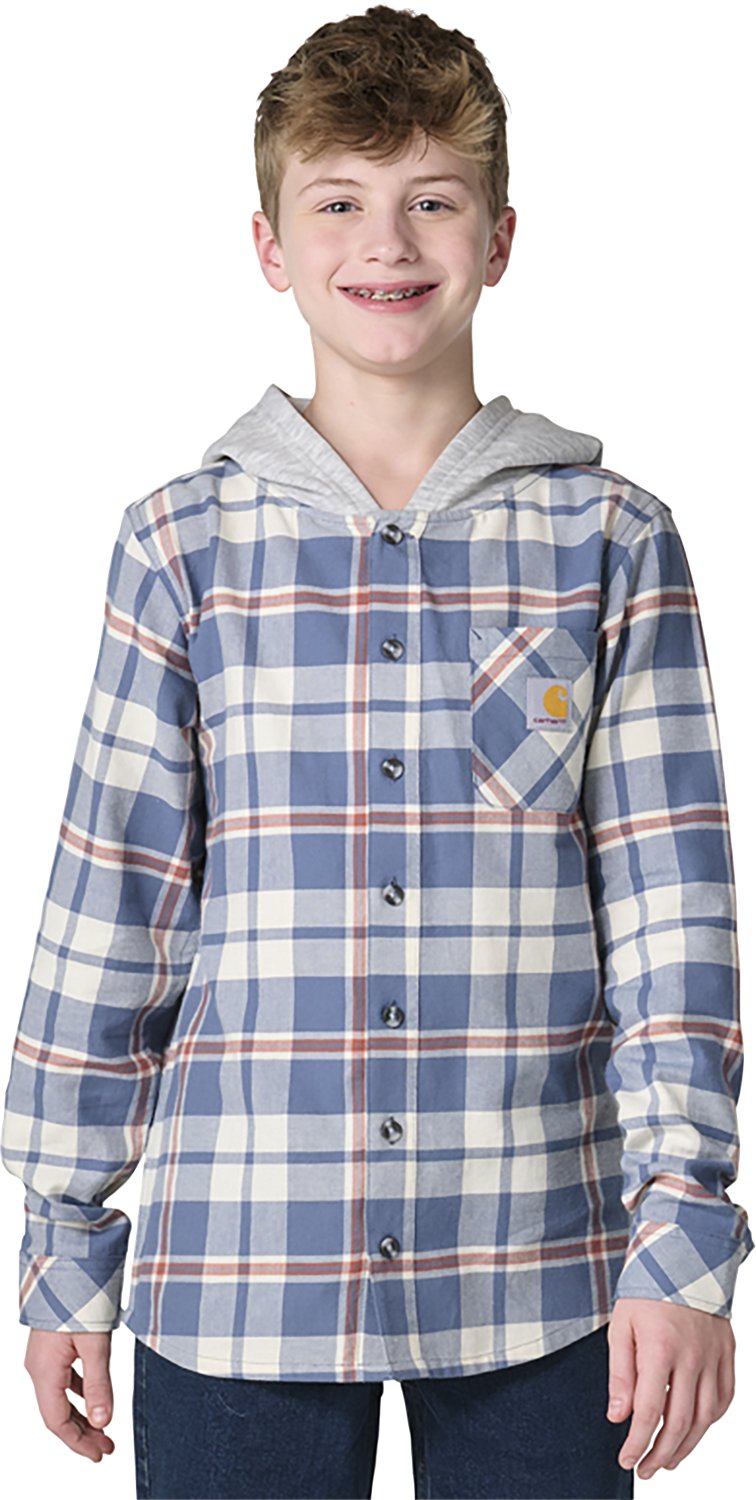 Carhartt Boys' Flannel Button-Front Long Sleeve Hooded Shirt