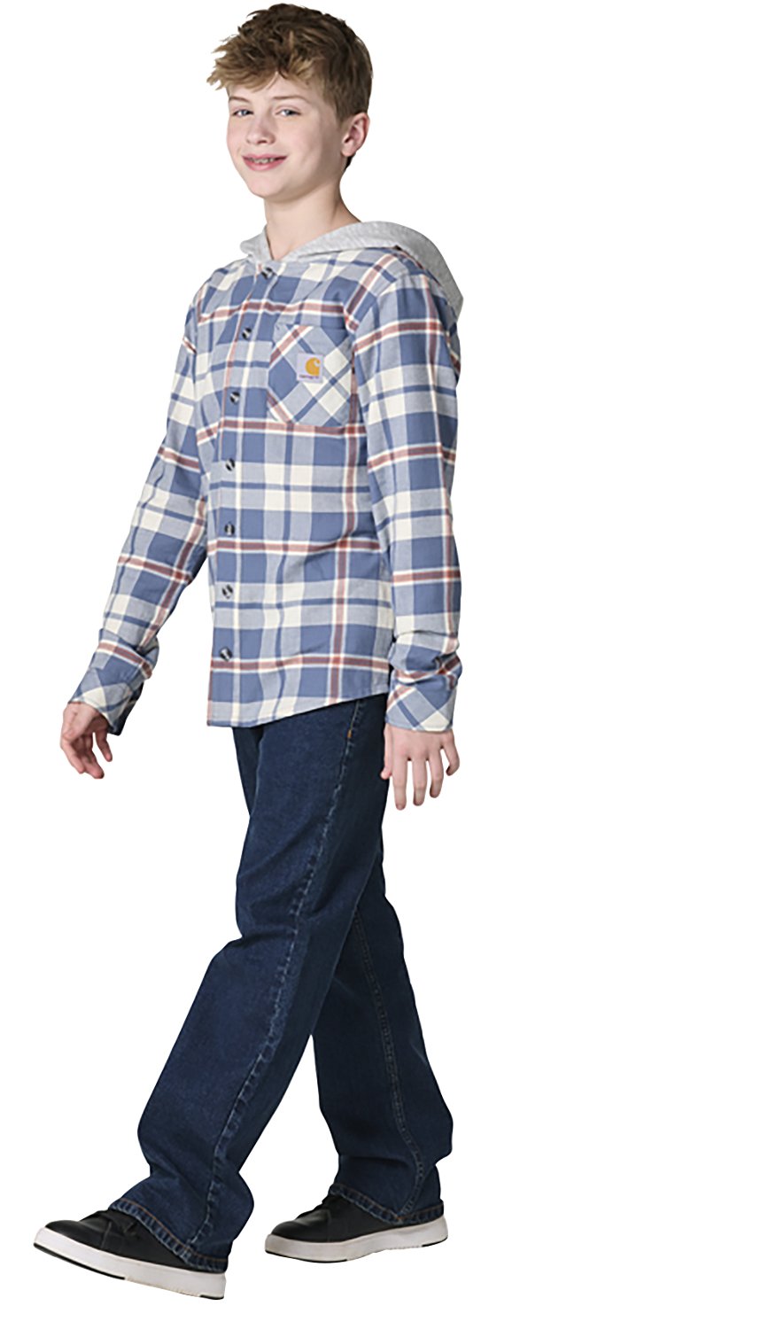 Carhartt Boys' Flannel Button-Front Long Sleeve Hooded Shirt - view number 4