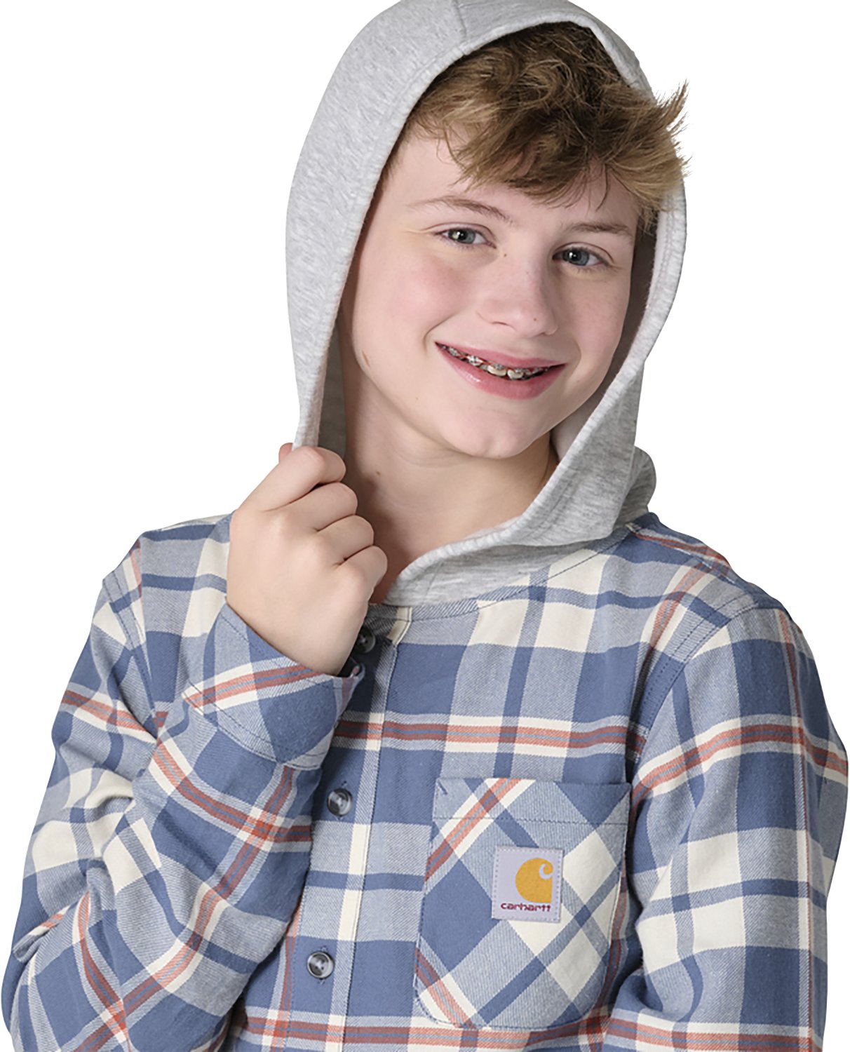 Carhartt Boys' Flannel Button-Front Long Sleeve Hooded Shirt - view number 5