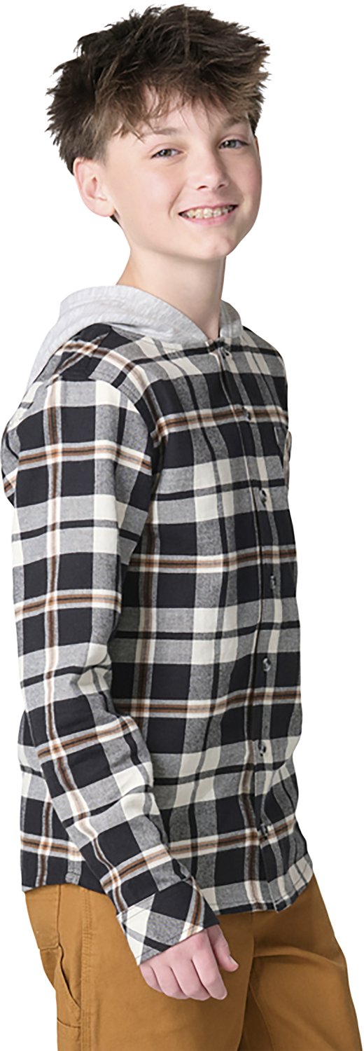 Carhartt Boys' Flannel Button-Front Long Sleeve Hooded Shirt - view number 3