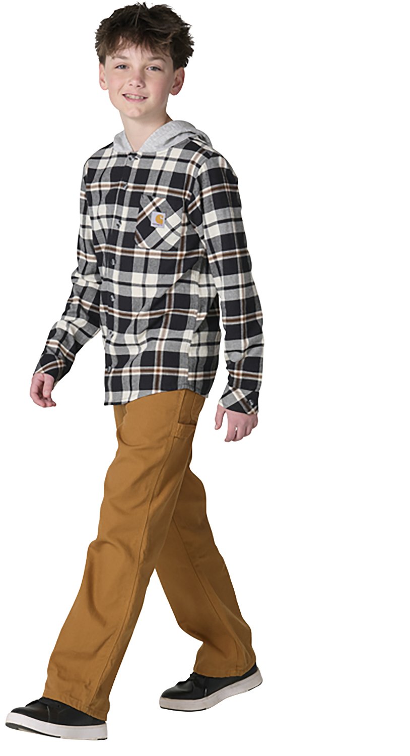 Carhartt Boys' Flannel Button-Front Long Sleeve Hooded Shirt - view number 4