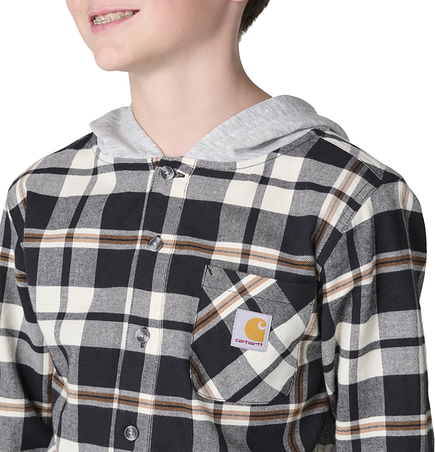 Carhartt Boys' Flannel Button-Front Long Sleeve Hooded Shirt - view number 5