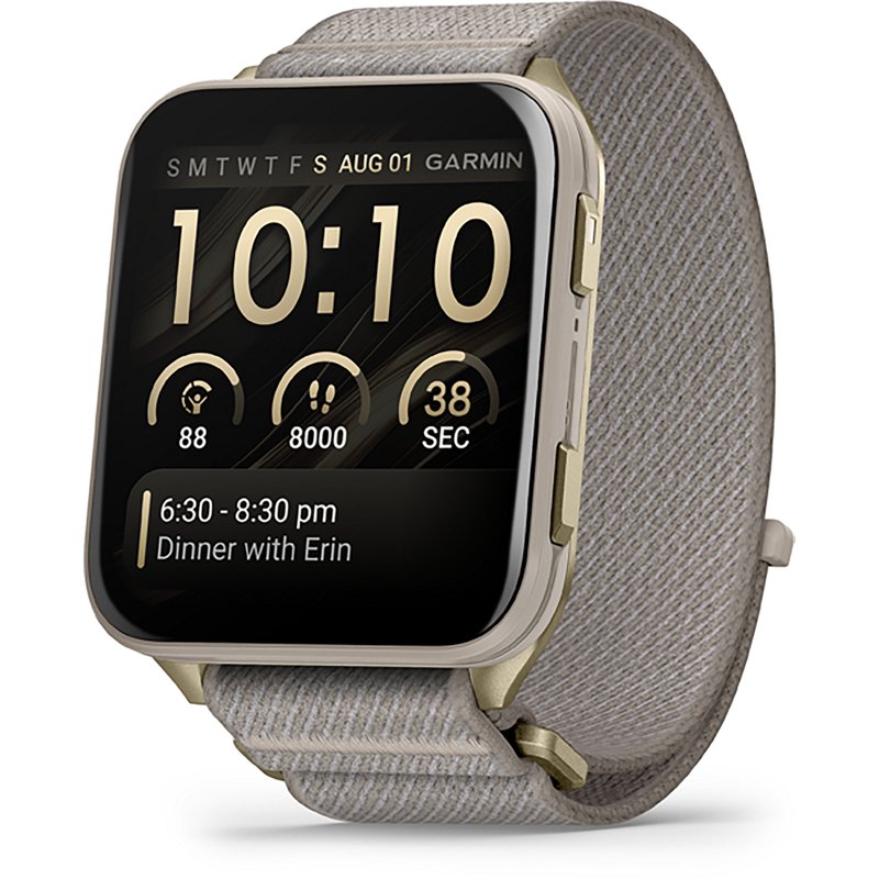 Garmin Venu X1 GPS Smartwatch (Soft Gold Titanium Case, French Gray Nylon Band)