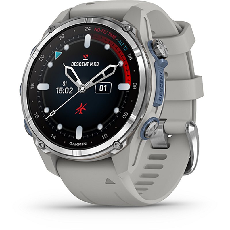 Garmin Descent Mk3 Watch Style-Dive Computer (43mm, Stainless Steel with Fog Gray Silicone Band)