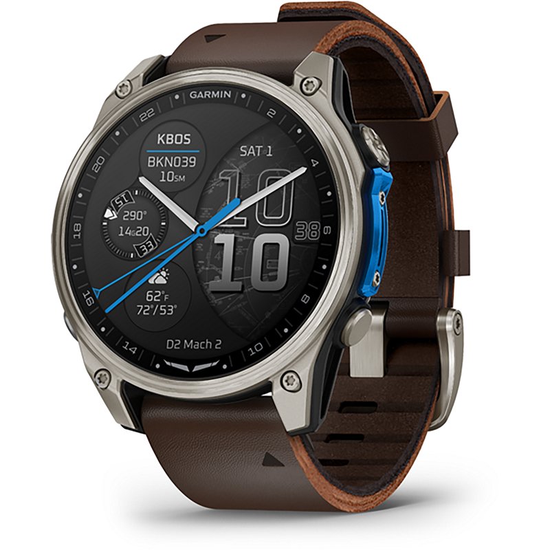 Garmin D2 Mach 2 47mm Multi-band GPS Aviator Smartwatch with Aviation Maps (Titanium / Oxford Brown)