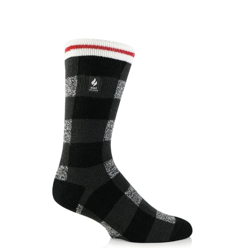 Heat Holders Men's Lite Roy Buffalo Plaid Crew Sock - Black, Gray