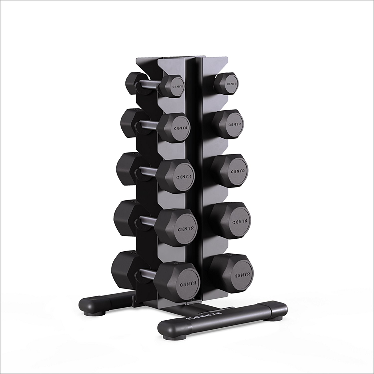 CENTR Power Series 150 lb. Rubber Dumbbell Set with Rack