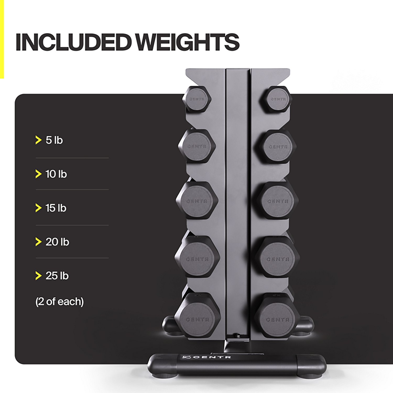 CENTR Power Series 150 lb. Rubber Dumbbell Set with Rack - view number 3
