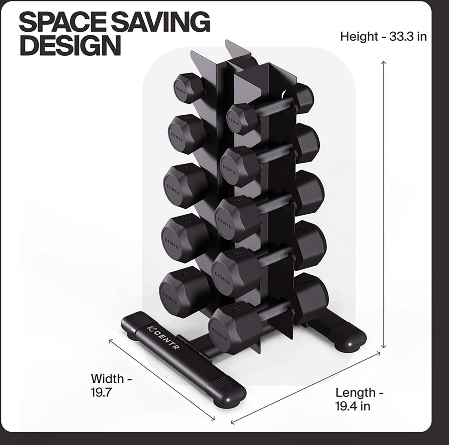 CENTR Power Series 150 lb. Rubber Dumbbell Set with Rack - view number 5