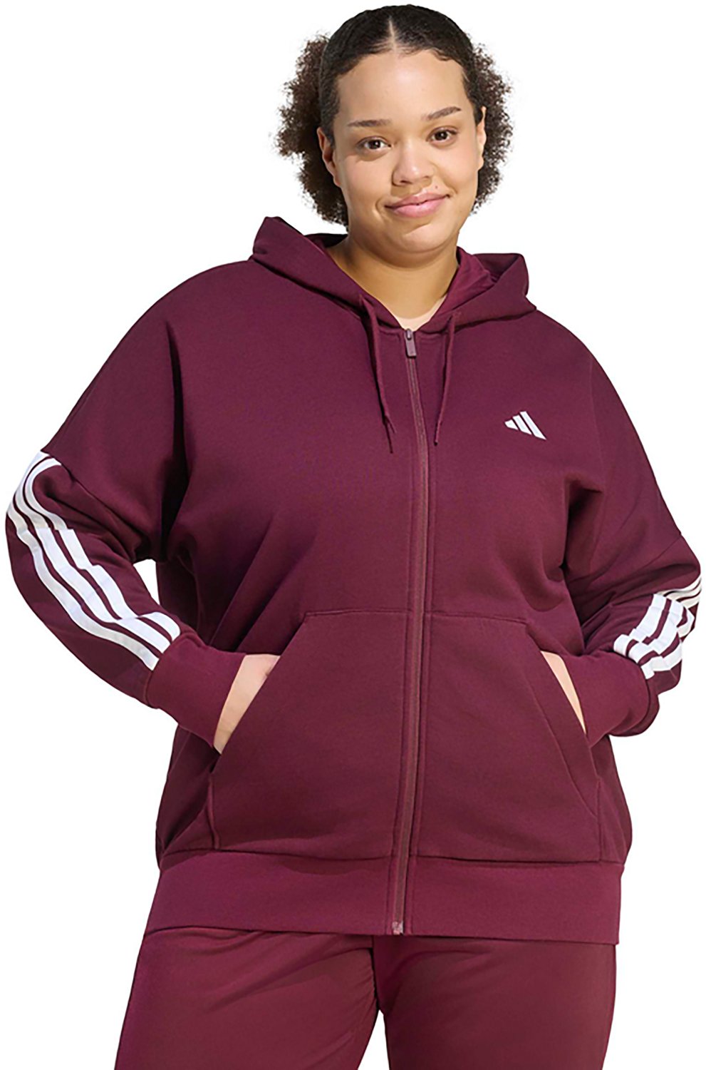 Adidas Women's Plus Essentials 3S Full Zip Fleece Hoodie