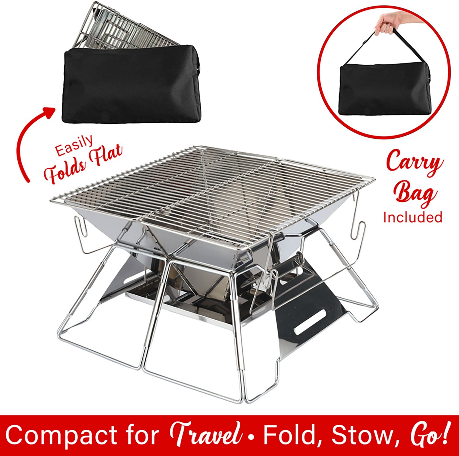 Brentwood Stainless-Steel Portable Folding Charcoal BBQ Grill and Outdoor Fire Pit with Carry Bag - view number 2