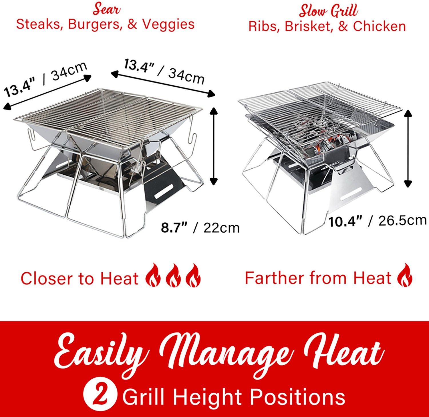 Brentwood Stainless-Steel Portable Folding Charcoal BBQ Grill and Outdoor Fire Pit with Carry Bag - view number 3