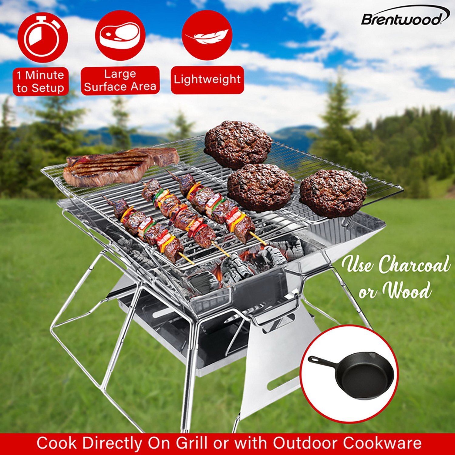 Brentwood Stainless-Steel Portable Folding Charcoal BBQ Grill and Outdoor Fire Pit with Carry Bag - view number 7