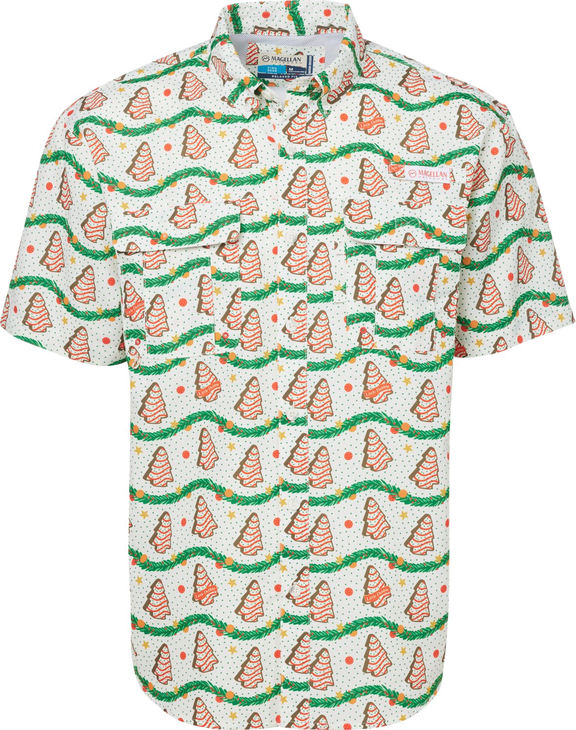 Magellan Outdoors Men's Laguna Madre Holiday Tree Cakes Short Sleeve Fishing Shirt