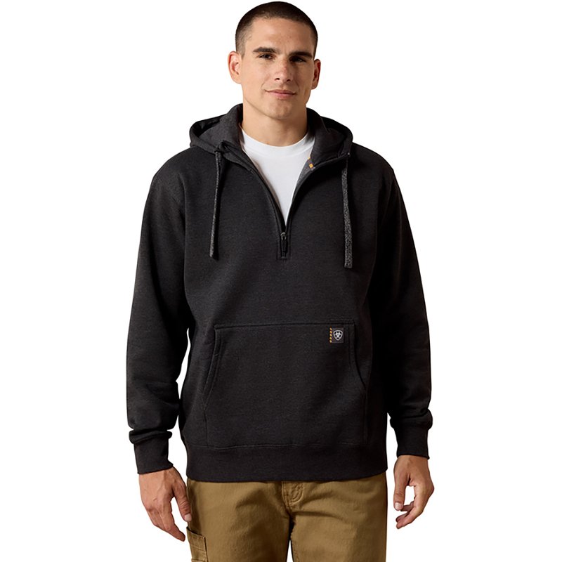 Men's Rebar Workman 1/4 Zip Hoodie in Charcoal Cotton/Polyester, Size: Medium by Ariat