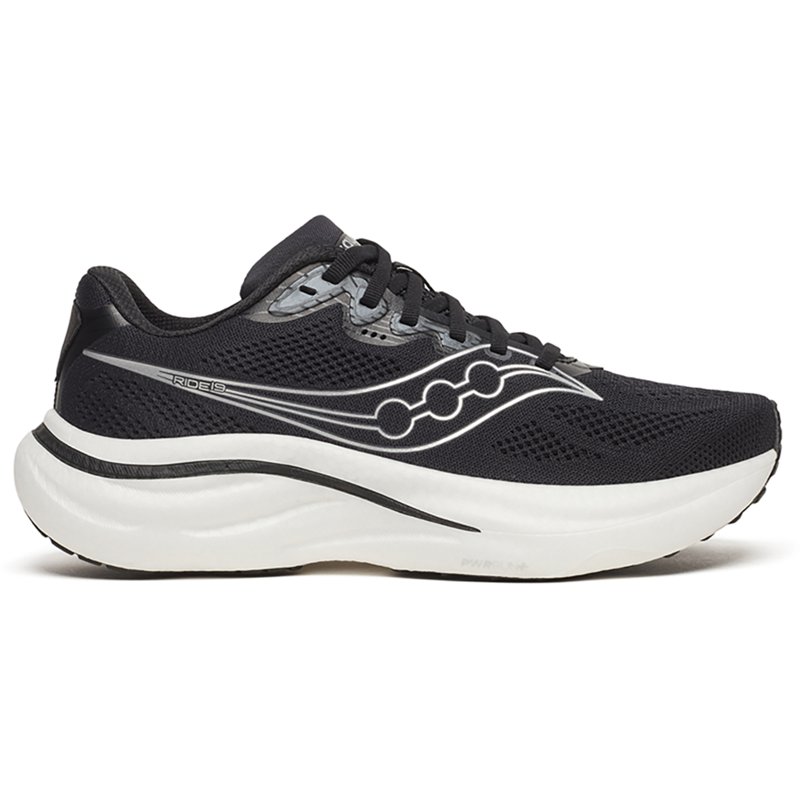 Saucony Women's Ride 19 Running Shoes, 10 W, Black/Silver