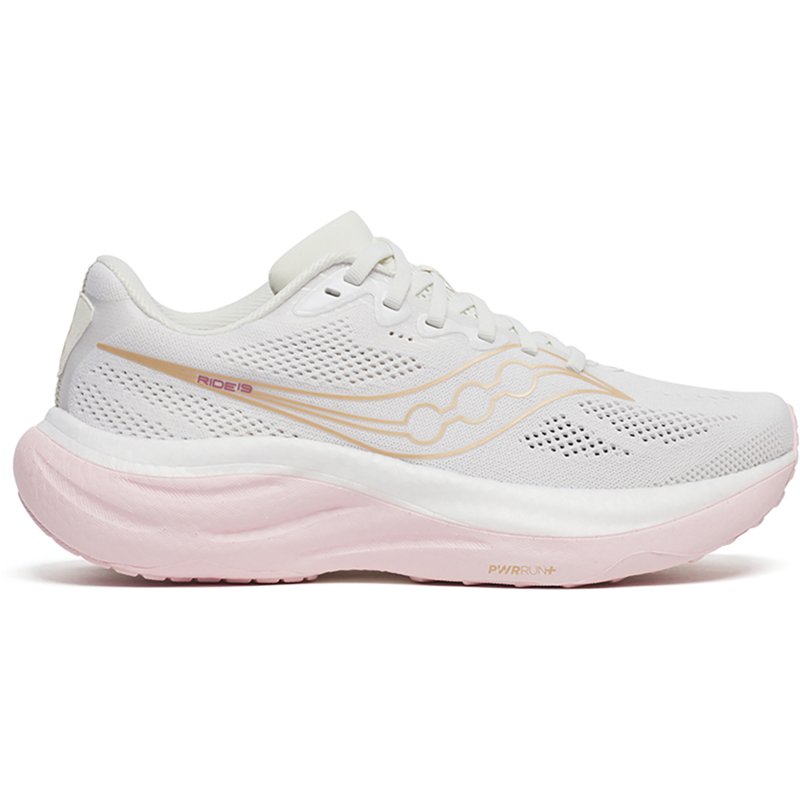 Saucony Women's Ride 19 Running Shoes, 10 W, White/Silk