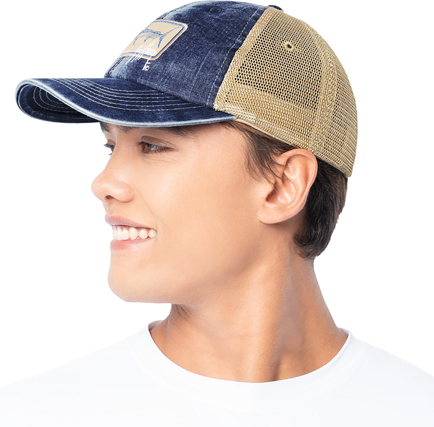 Guy Harvey Adults’ Billfish Patch Denim Trucker Hat - view number 3