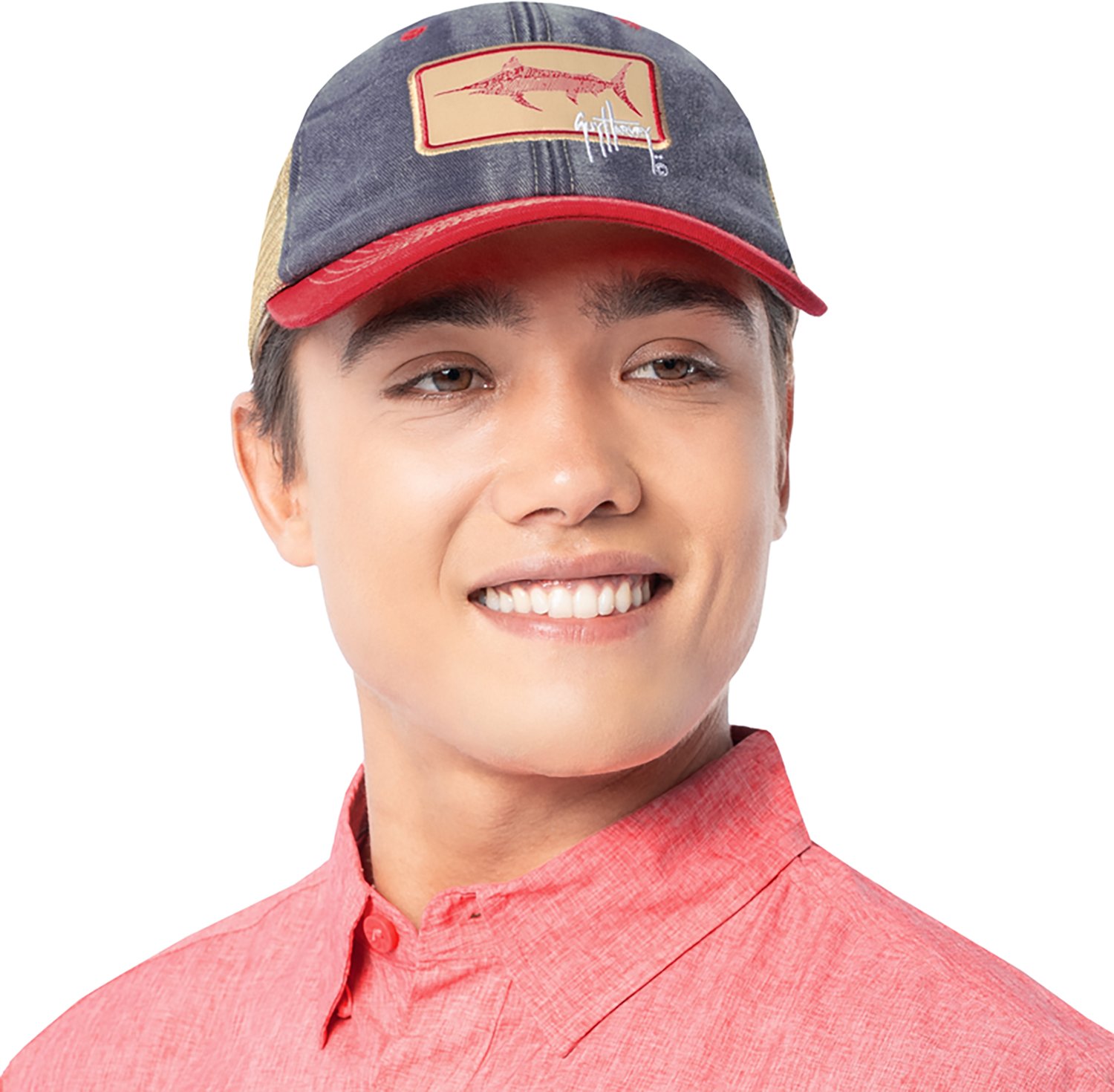 Guy Harvey Adults’ Billfish Patch Denim Trucker Hat