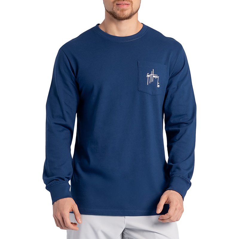 Guy Harvey Menâs OG Bill Collector GFX Long Sleeve Pocket T-shirt