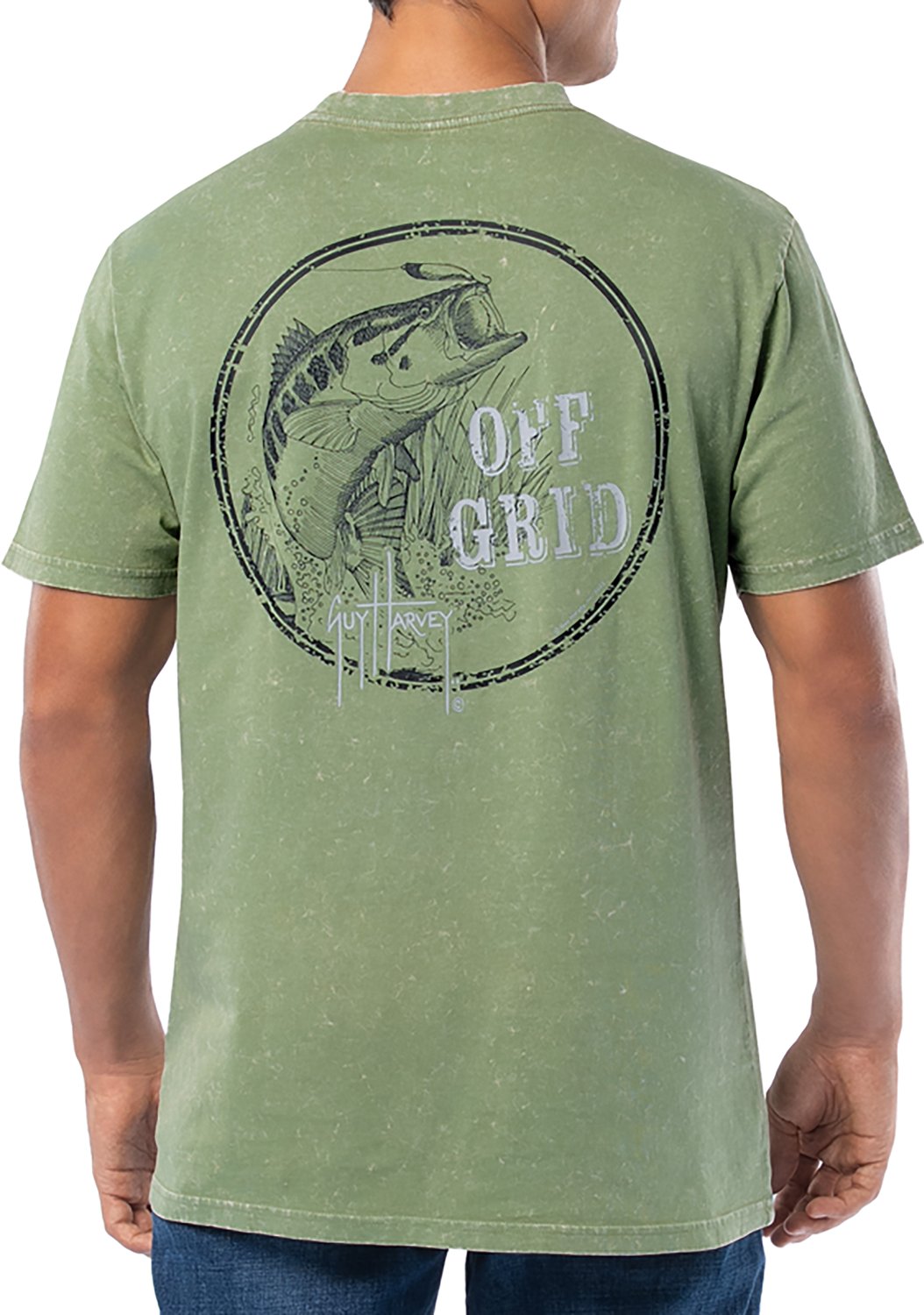 Guy Harvey Men’s Coastal Wash Off Grid Bass GFX Pocket T-shirt - view number 3