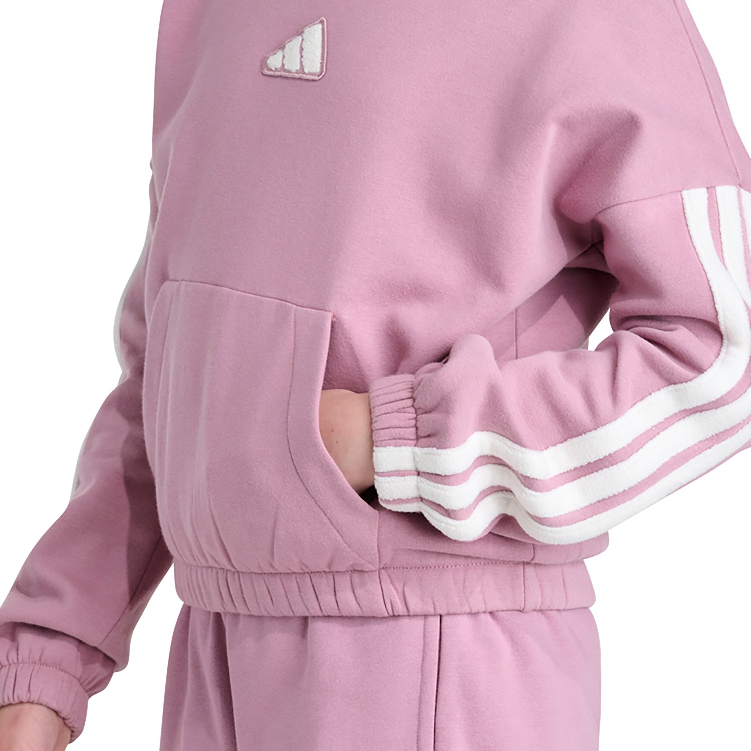 adidas Girls’ Sherpa 3-Stripe Hooded Balloon Long Sleeve Pullover - view number 4