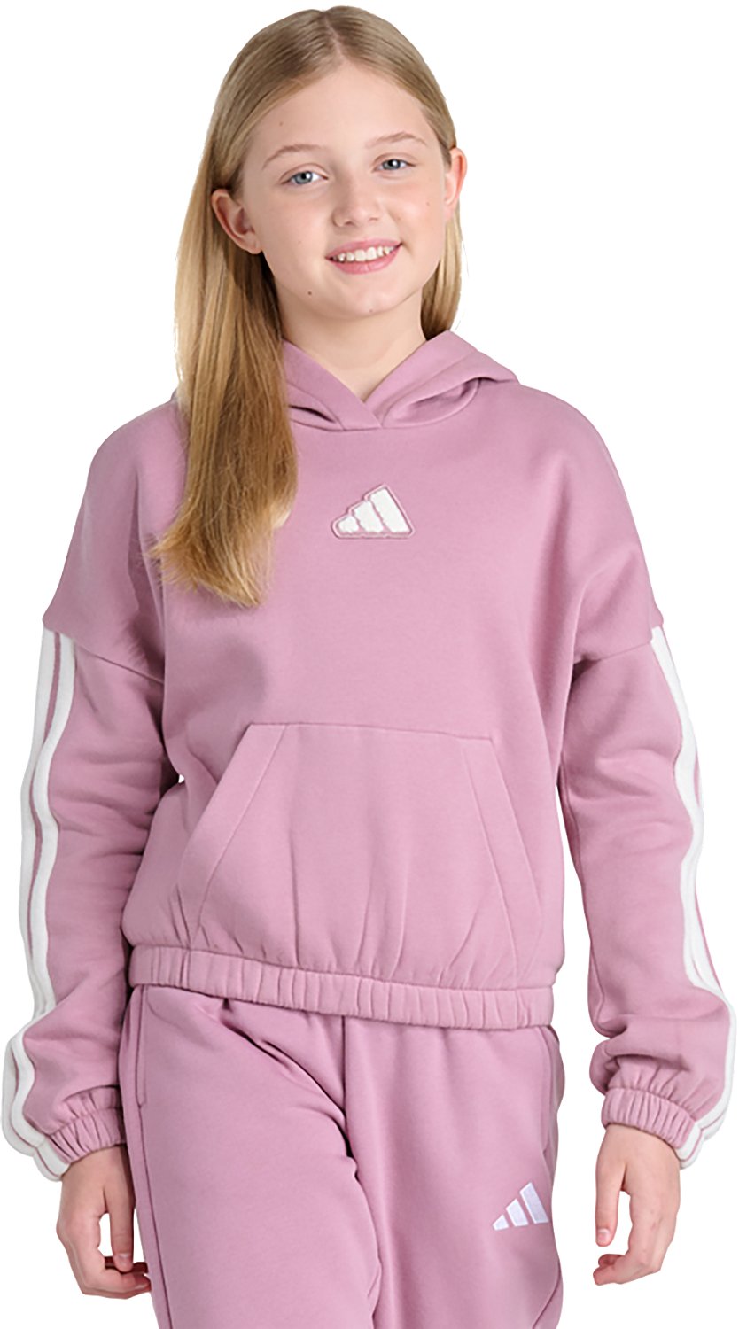 adidas Girls’ Sherpa 3-Stripe Hooded Balloon Long Sleeve Pullover