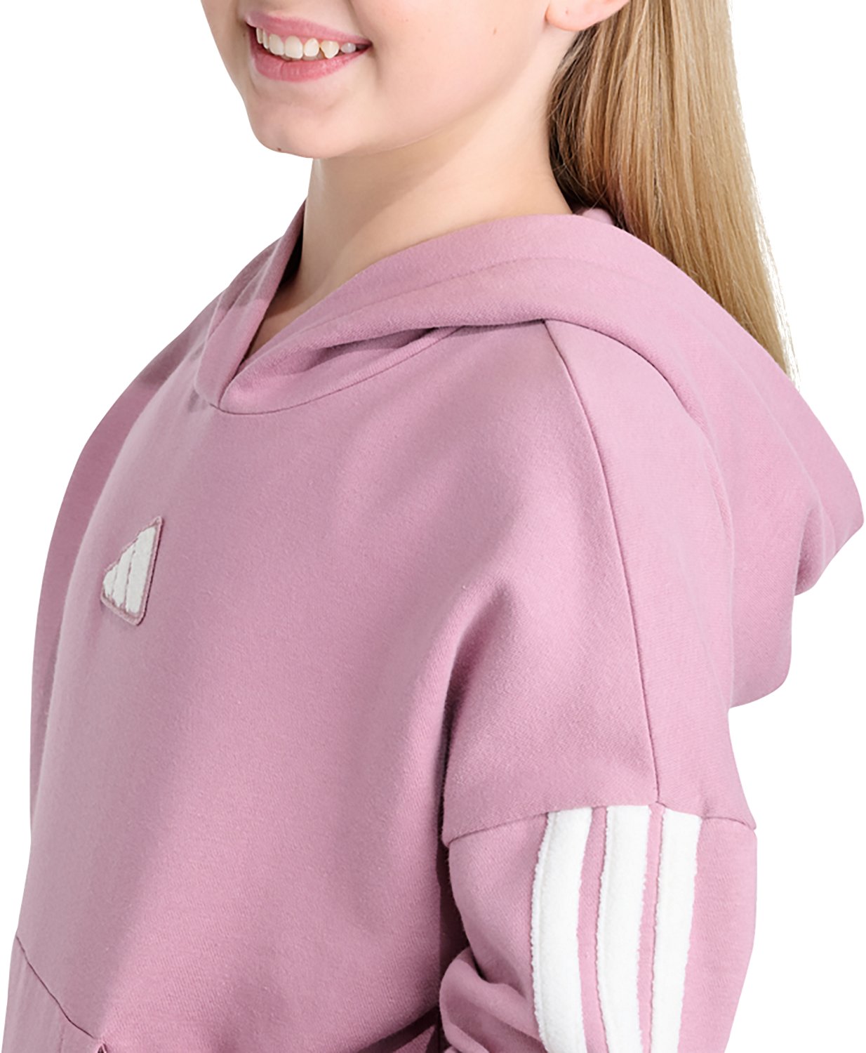 adidas Girls’ Sherpa 3-Stripe Hooded Balloon Long Sleeve Pullover - view number 3